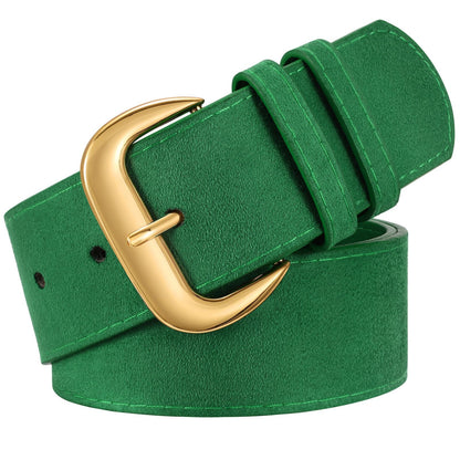 HOTWHIPPY Wide Chunky Belt for Women Dresses Fashion Ladies Thick Leather Belt with Gold Buckle