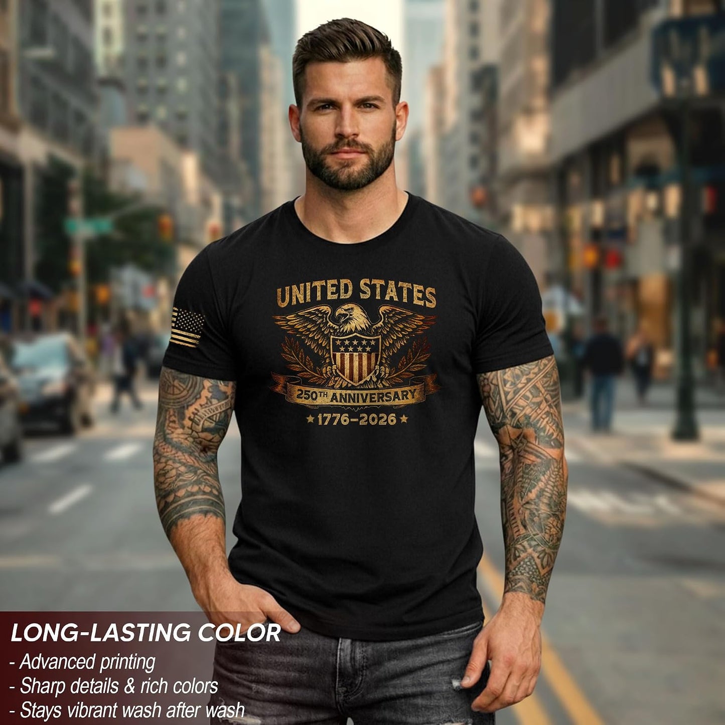 HOT250 Anniversary USA Shirt, USA Eagle Graphic Shirt for Men | Show your pride with these stylish men's patriotic shirts, designed for bold expression and comfortable, everyday wear