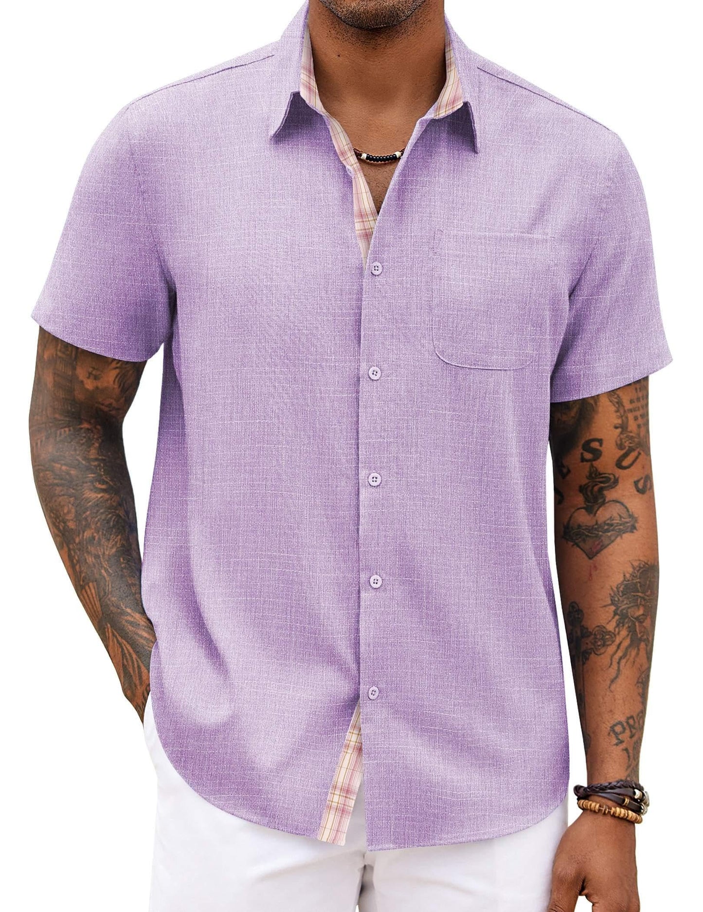 HOTCOOFANDY Men's Button Down Shirts Short Sleeve Casual Summer Beach Vacation Wedding Shirt with Pocket