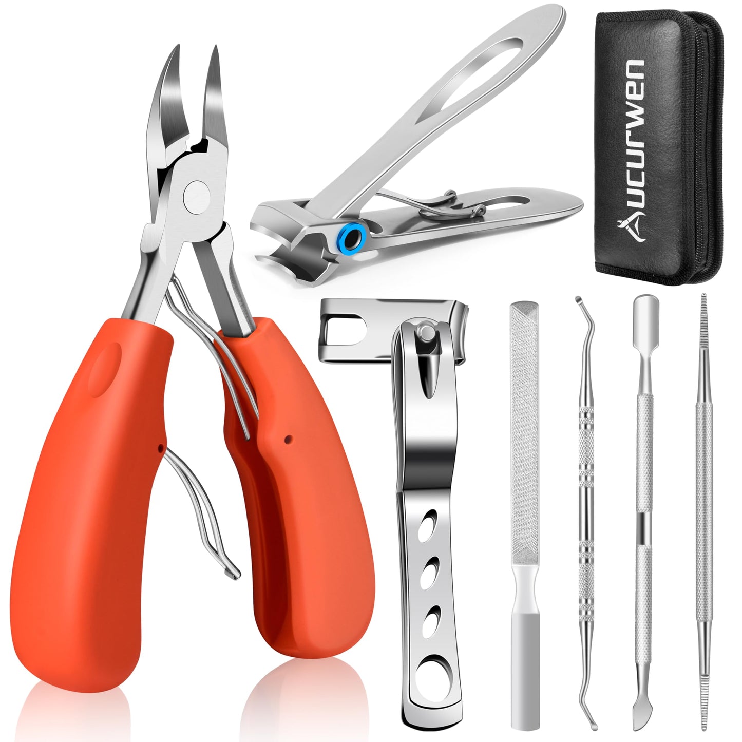 HOTToenail Clippers for Seniors Thick Toenails, Aucurwen Heavy Duty Toe Nail Clippers Adult Thick Nails Long Handle, Large Toenail Clippers for Thick Nails 7Pcs