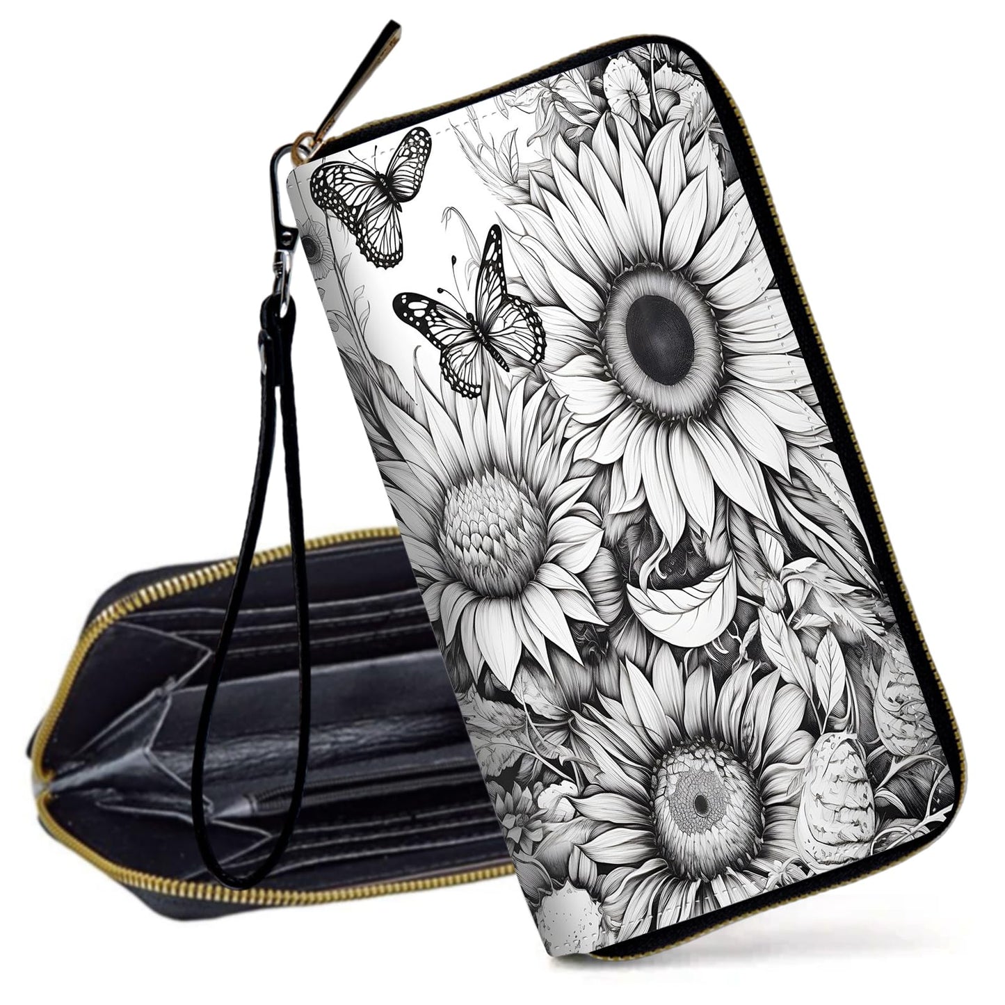 HOTRFID Blocking Wristlet Wallet for Women, Slim PU Leather Clutch Purse with Zipper, Small Credit Card Holder with Wrist Strap, Travel Zip Wallet for Ladies,Colorful alien UFO