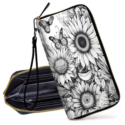 HOTRFID Blocking Wristlet Wallet for Women, Slim PU Leather Clutch Purse with Zipper, Small Credit Card Holder with Wrist Strap, Travel Zip Wallet for Ladies,Colorful alien UFO