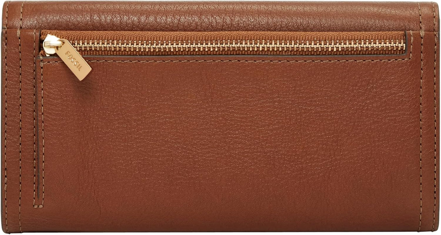 HOTFossil Women's Logan Leather Wallet RFID Blocking Flap Clutch Organizer