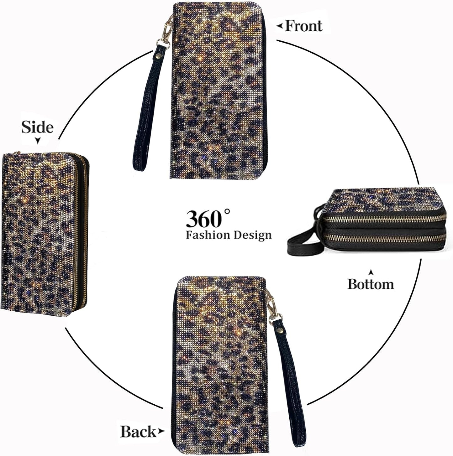 HOTWomen's Rhinestone Large Capacity Double Zipper Wristlet Clutch Purse Party Wallet Card Phone Holder