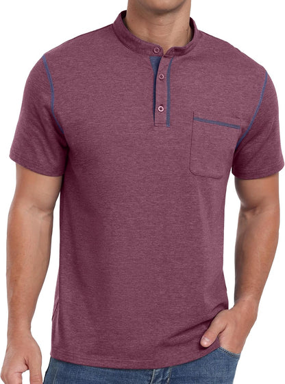 HOTSailwind Mens Henley Shirts Short Sleeve Summer Casual Classic Cotton T Shirts Pocket Button Shirt