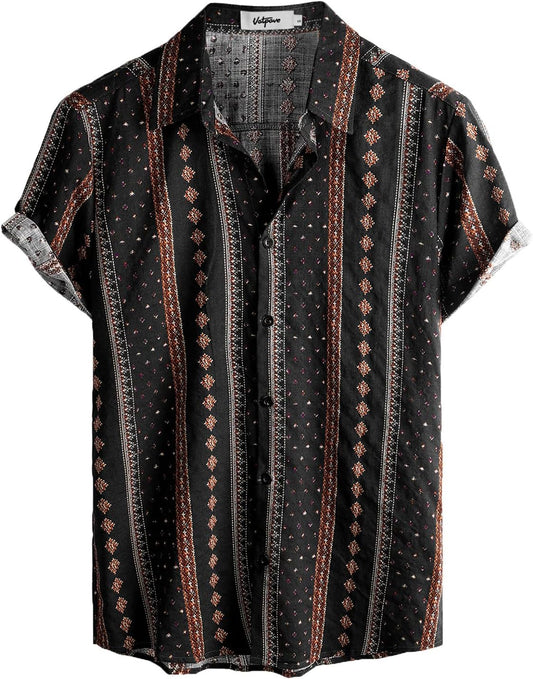 HOTVATPAVE Mens Casual Hawaiian Shirt Short Sleeve Button Down Beach Shirts | Casual, Floral, Print, Vintage, Boho, Hippie, Lightweight, Breathable, Summer, Tropical, Vacation, Festival, Rave, Resort