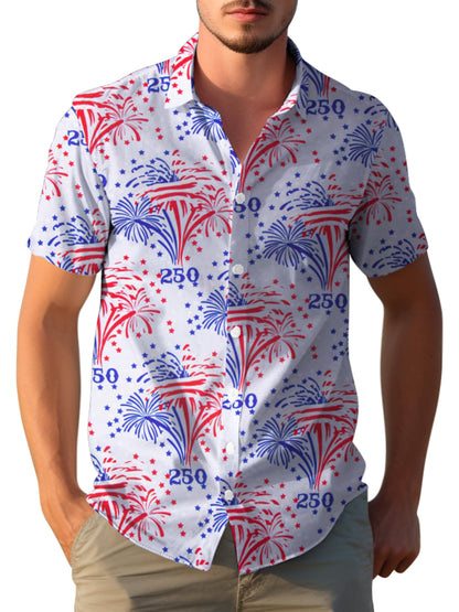 HOTYoimira 4th of July Shirts for Men,Patriotic Grunge Concept USA Flag Button-Down Casual Short Sleeve Hawaiian Shirts for Men