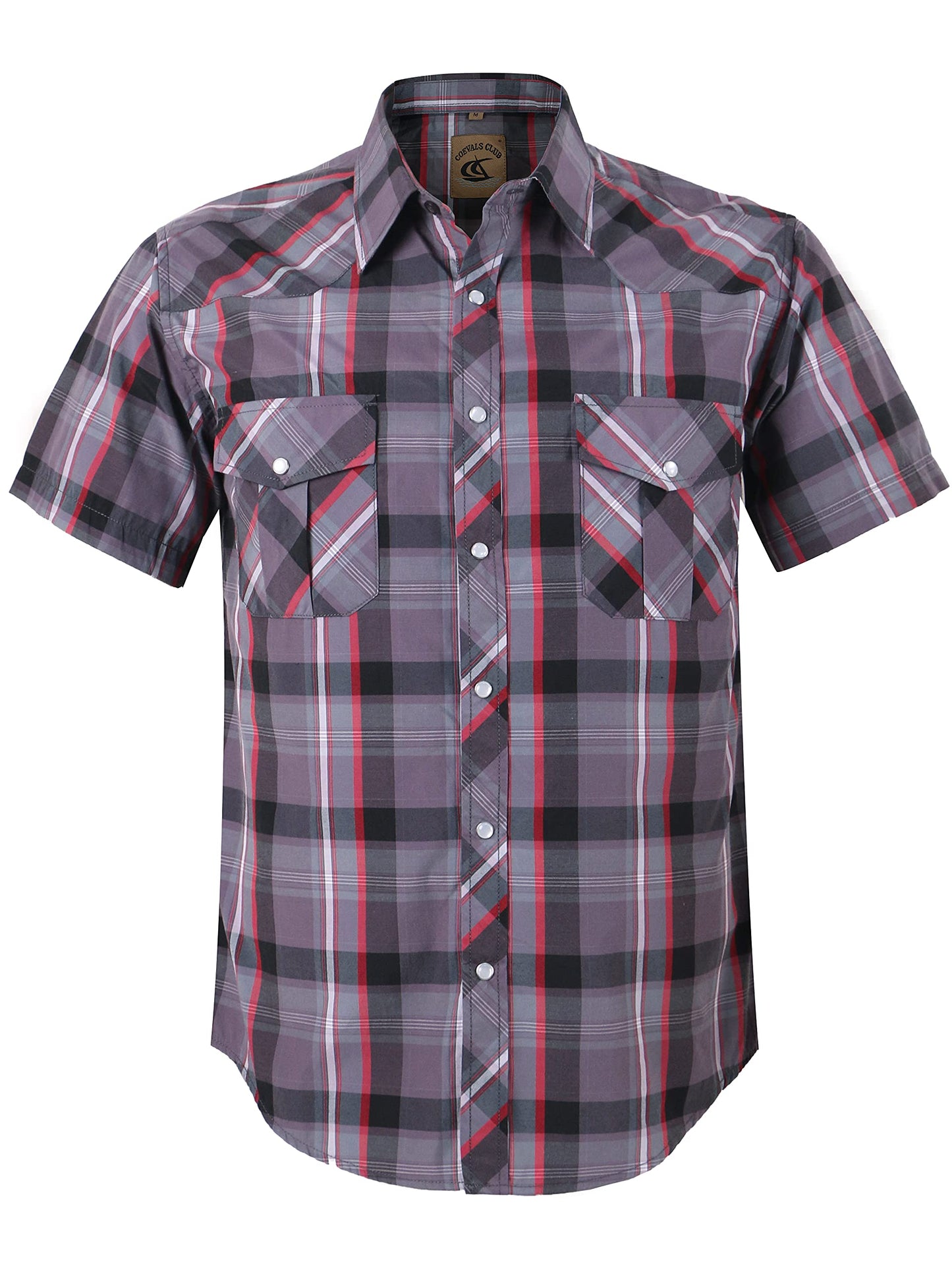 HOTCOEVALS CLUB Men's Western Cowboy Short Sleeve Pearl Snap Casual Plaid Work Shirts
