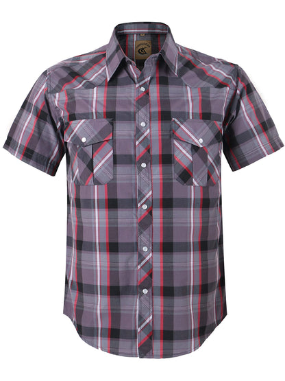 HOTCOEVALS CLUB Men's Western Cowboy Short Sleeve Pearl Snap Casual Plaid Work Shirts