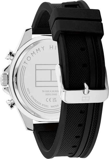 HOTTommy Hilfiger Men's Multifunction Quartz Watch – 46mm Stainless Steel Case, Racing-Inspired Design, 5 ATM Water Resistant, Elegant Modern Timepiece, Gift for Him