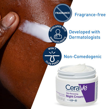 HOTCeraVe Skin Renewing Night Cream, Peptide Complex, Hyaluronic Acid & Ceramide Moisturizer for Face, 1.7 Ounce