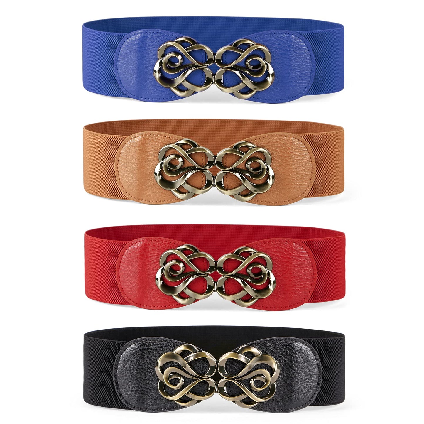 HOTJASGOOD Women Stretchy Belts for Dresses Vintage Elastic Wide Waist Belts 4 Pack 2.36" Wide