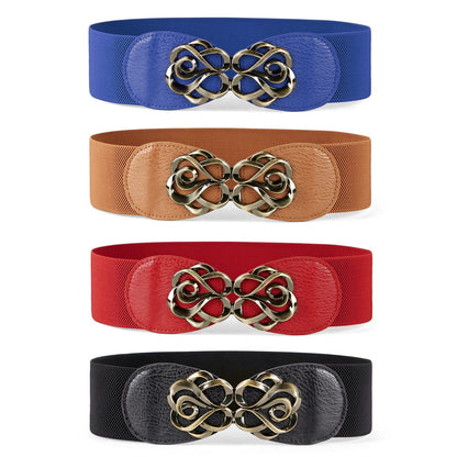 HOTJASGOOD Women Stretchy Belts for Dresses Vintage Elastic Wide Waist Belts 4 Pack 2.36" Wide