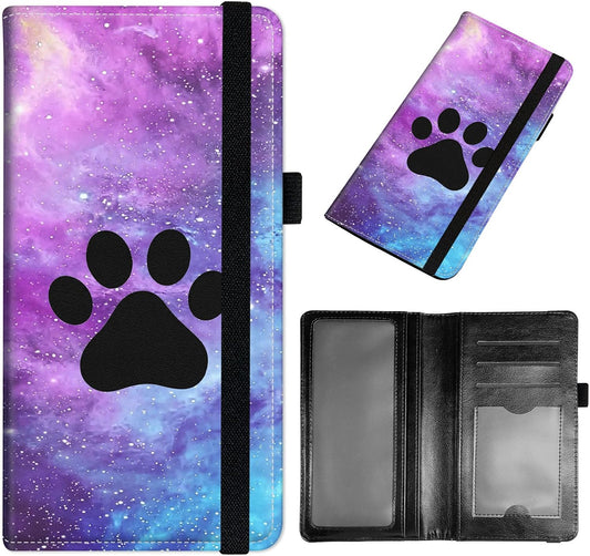 HOTCheckbook Cover for Men & Women, Slim PU Leather Checkbook Holder Wallet with RFID Blocking, Stylish and Durable, Dog Paw Prints Galaxy