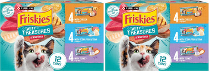 HOTPurina Friskies Wet Cat Food Variety Pack, Tasty Treasures Prime Filets (With Ocean Fish and Tuna, With Chicken and With Turkey) - 5.5 Ounce (Pack of 12)