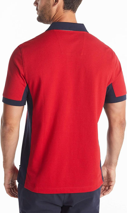 HOTNautica Men's Short Sleeve Color Block Performance Pique Polo Shirt