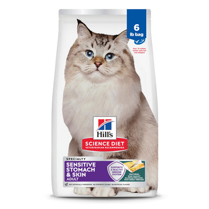 HOTHill's Science Diet Sensitive Stomach & Skin Dry Cat Food | #1 Veterinarian Recommended, Adult Formula, Chicken & Rice, 7 lb. Bag (Updated Formula)