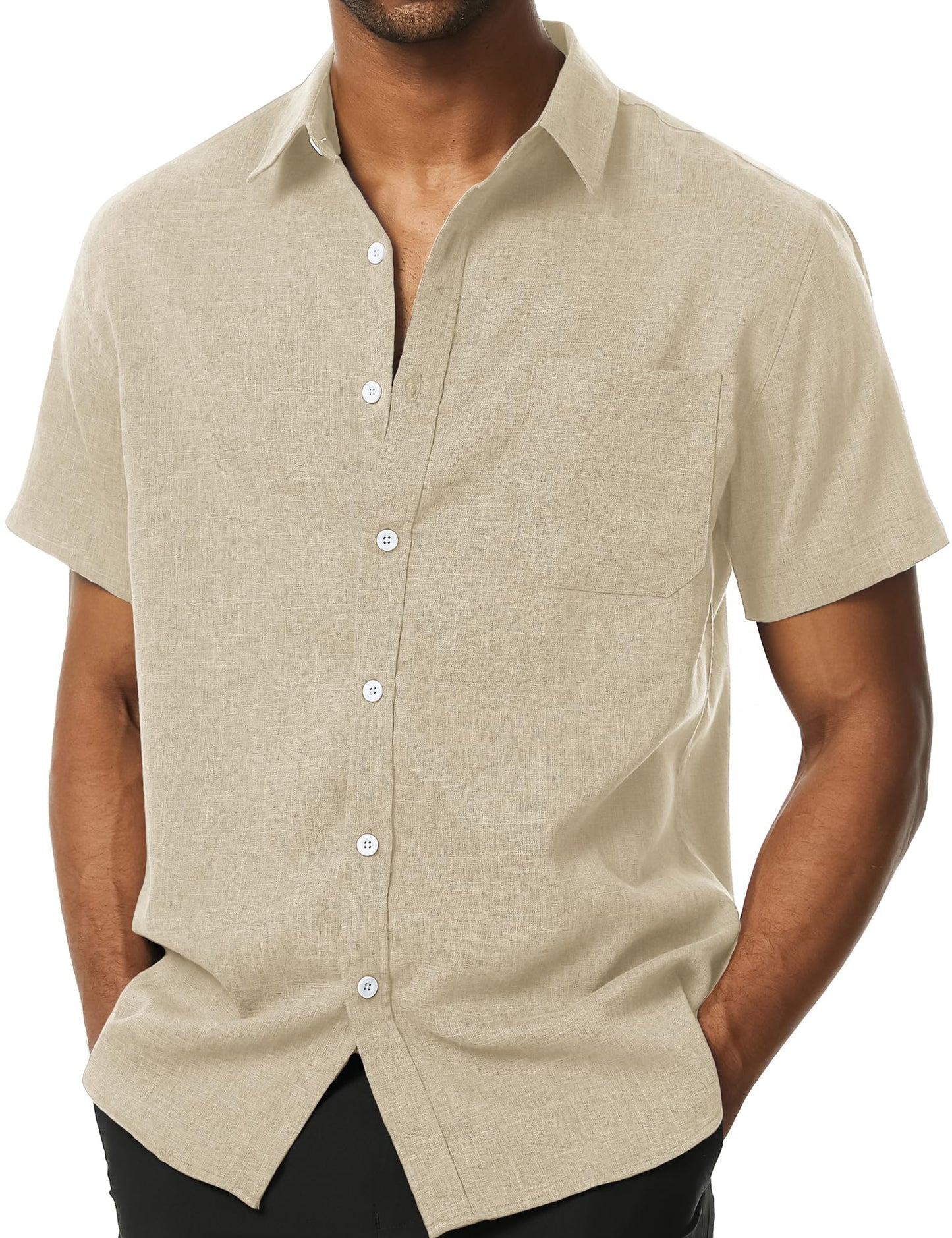 HOTPARKLEES Mens Wrinkle Free Short Sleeve Button Down Shirts Texture Linen Shirts Casual Vacation Beach Summer Tops