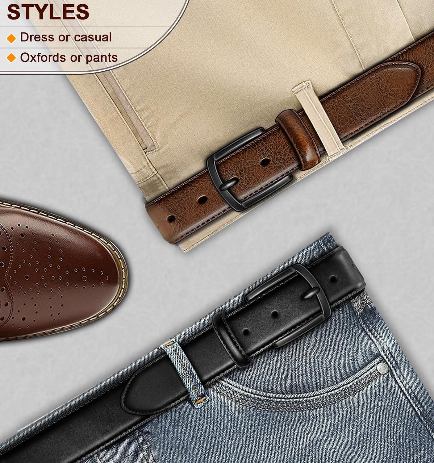 HOTBULLIANT 2-Pack Leather Belt for Men 1 3/8"-7 Eyelets-Gift Boxed | 7 Grommets Adjustable Range | Versatile for Golf Dress Casual Jeans