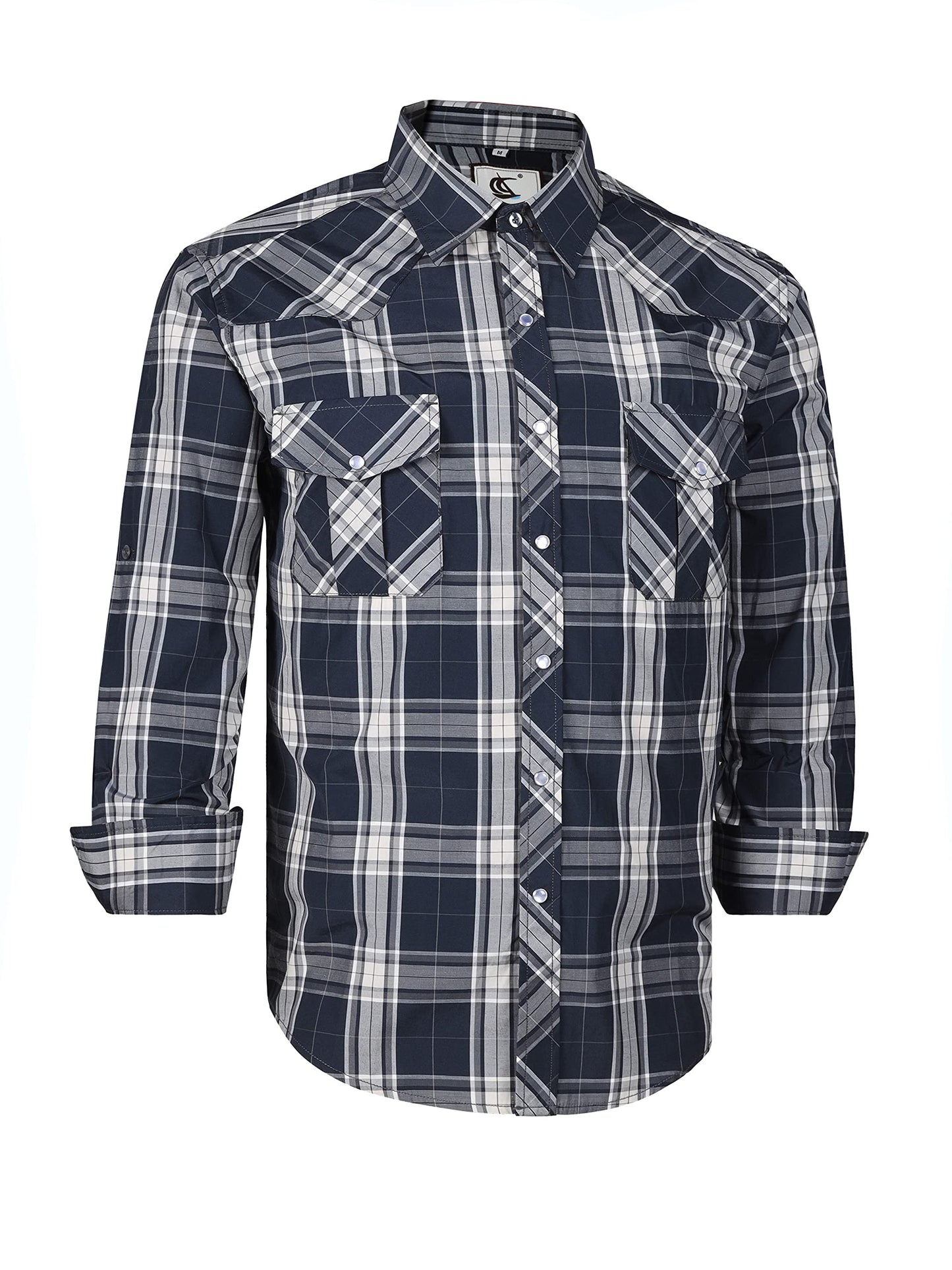 HOTCOEVALS CLUB Men's Western Pearl Snap Button Up Casual Cowboy Long Sleeve Two Pockets Work Shirts