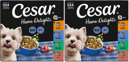 HOTCesar Home Delights Wet Dog Food, Dinner and Stew Variety, 3.5 oz, 24 Count | Real meat #1 ingredient, no fillers, no added sugar, no artificial flavors, complete & balanced, easy peel trays