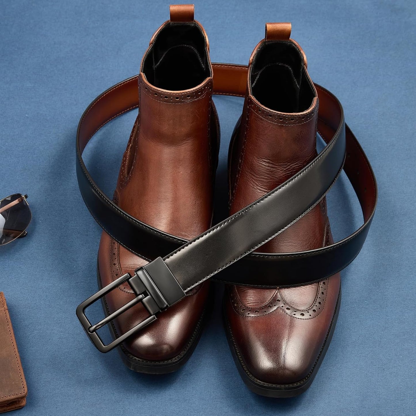 HOTMen's Belt Reversible Belt Men 1 Piece - 1 3/8" Leather Dress Belt - Trim to Fit for Elegant Style