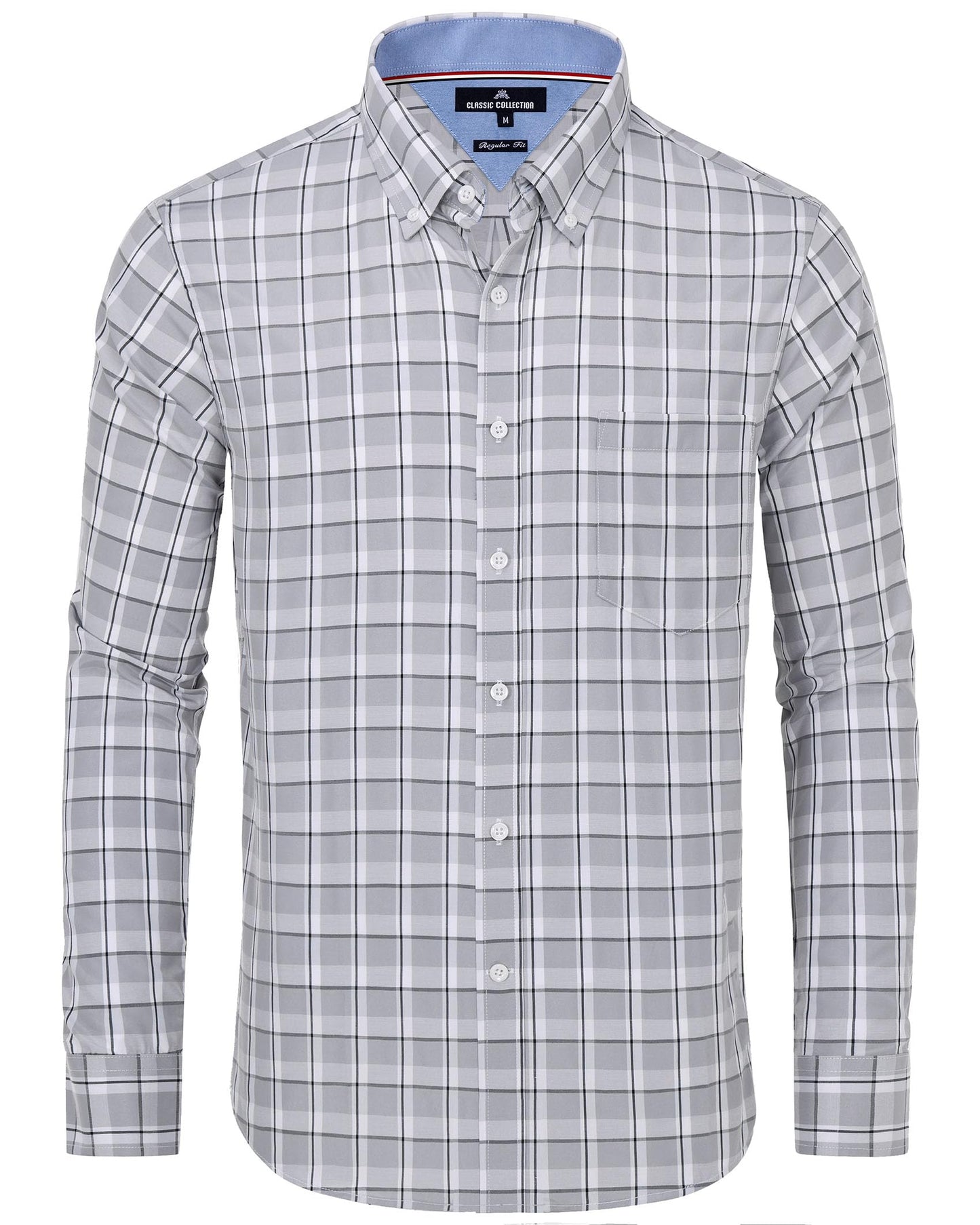 HOTAlimens & Gentle Men's Plaid Button Down Shirts Cotton Long Sleeve Dress Shirts Regular Fit Gingham Shirts