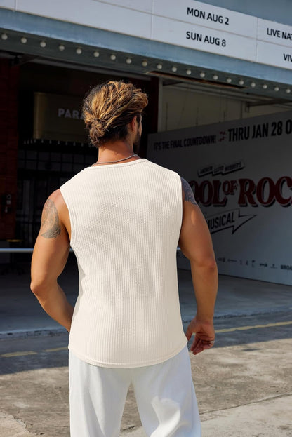 HOTCOOFANDY Mens Casual Tank Tops 2 Pack Waffle Knit Sleeveless Shirt Breathable Tank Shirts Summer Muscle Tee
