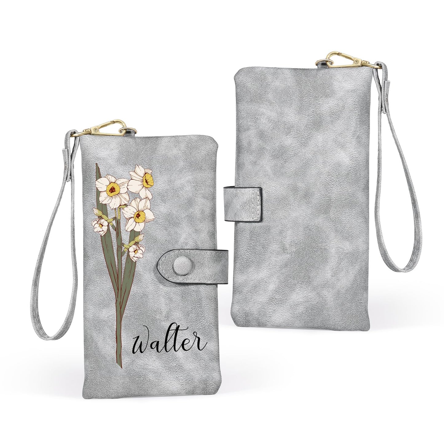 HOTPersonalized Wallet for Women, Custom Birth Flower & Name Detachable Leather Wristlet, Stylish Card Holder Purse with Zipper Large Capacity Wallet Mother's Day Gifts for Mom (Purple)