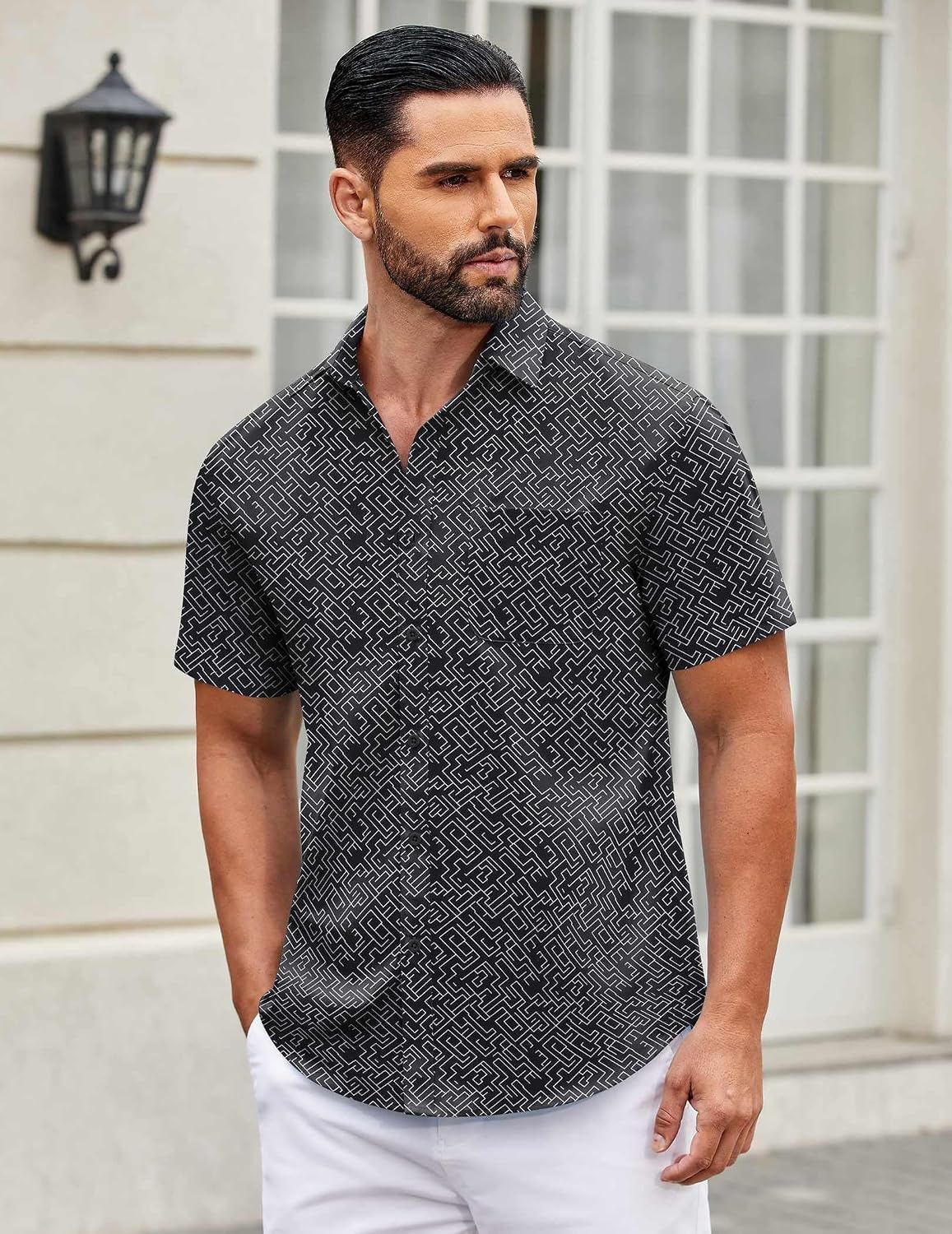 HOTCOOFANDY Mens Short Sleeve Casual Button Down Shirts Summer Untucked Dress Shirts with Pocket