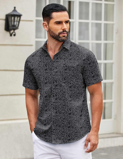 HOTCOOFANDY Mens Short Sleeve Casual Button Down Shirts Summer Untucked Dress Shirts with Pocket