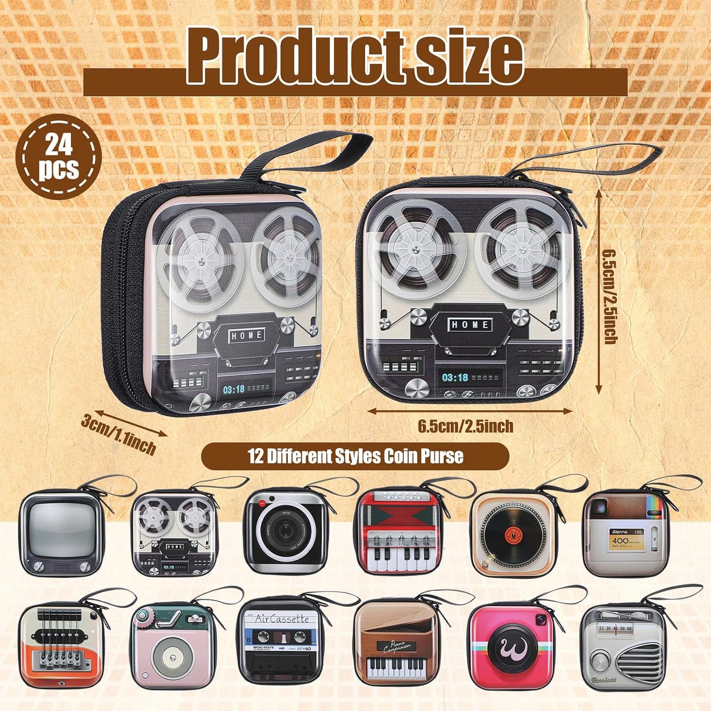 HOT24 Pcs Mini Purse Keychain Set Retro Coin Purse Bulk for Change Earbuds Jewelry Pills Cable Storage Mini Coin Bank Keychain Zipper Pouch for Women Men Gifts Mini Coin Purse Keychain Assorted 12 Styles