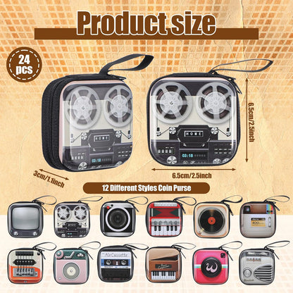 HOT24 Pcs Mini Purse Keychain Set Retro Coin Purse Bulk for Change Earbuds Jewelry Pills Cable Storage Mini Coin Bank Keychain Zipper Pouch for Women Men Gifts Mini Coin Purse Keychain Assorted 12 Styles