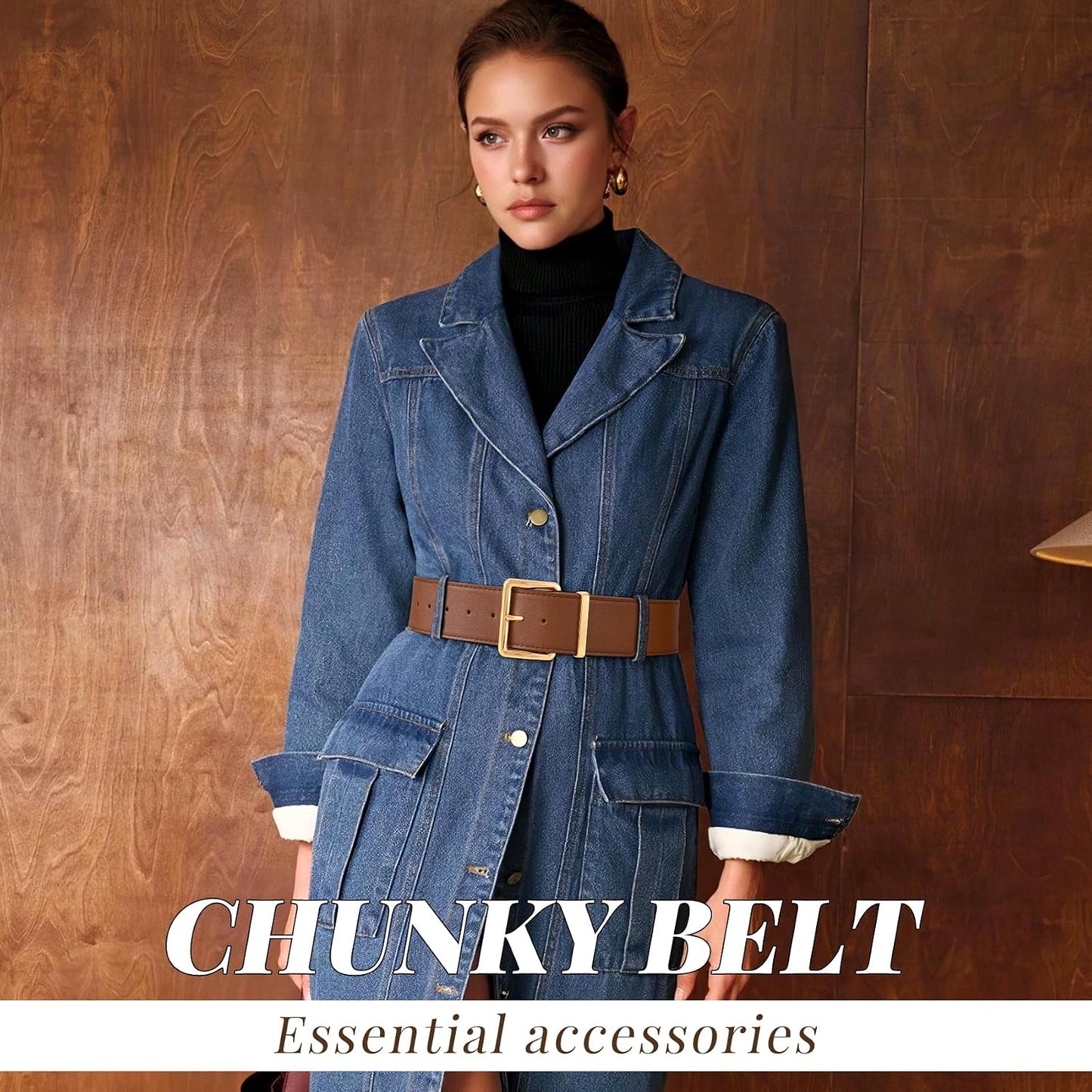 HOTWERFORU Women Wide Belt for Dresses Thick Leather Belt with Big Gold Buckle Fahion Women Chunky Belt