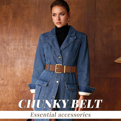 HOTWERFORU Women Wide Belt for Dresses Thick Leather Belt with Big Gold Buckle Fahion Women Chunky Belt