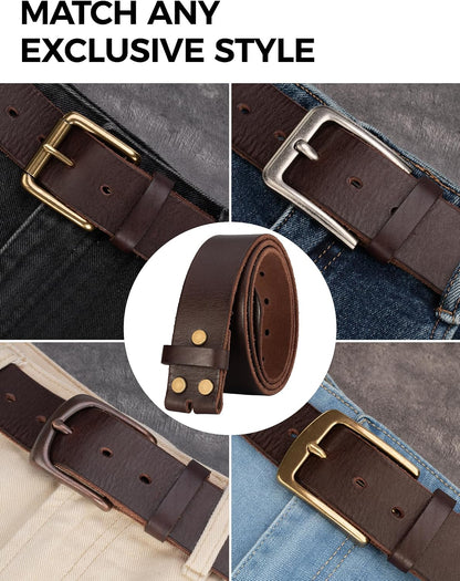 HOTNo Buckle Full Grain Leather Belt Men Women Fits With 1.5 Inch Buckle