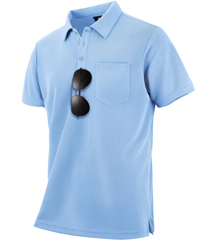 HOTZITY Men's 3 Pack Polo Shirts Short Sleeve with Pocket Moisture Wicking Casual Work Golf Lightweight Collared T-Shirts