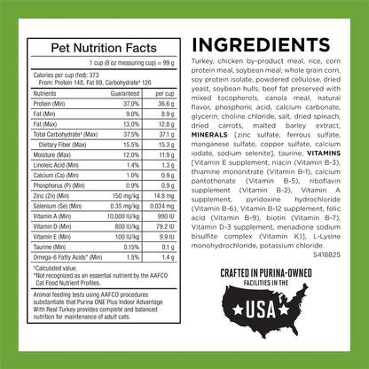 HOTPurina ONE Natural, Low Fat, Weight Control, Indoor Dry Cat Food, +Plus Indoor Advantage - 16 lb. Bag