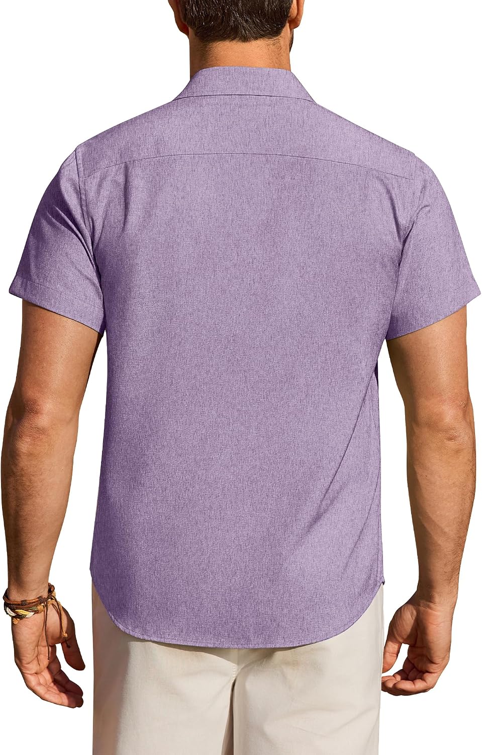 HOTMens Linen Shirt Short Sleeve Wrinkle Free Casual Untucked Button Down Shirts Beach Breathable Tops Summer