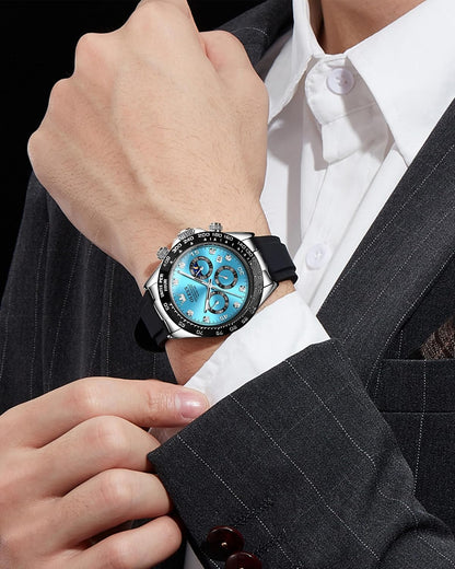 HOTOLEVS Men Analog Quartz Waterproof Watches Multifunction Chronograph Diamond Moon Phase Luminous Silicone Band Wrist Watches