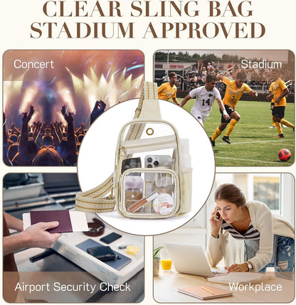 HOTMissnine Clear Bag for Stadium Events Clear Sling Bag Fanny Pack Crossbody Purse for Sport Concert with Side Mesh Pocket