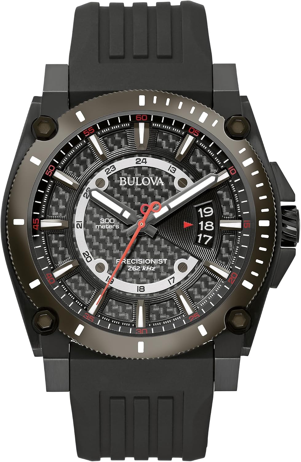HOTBulova Men's Icon High Performance Quartz Chronograph Black Stainless Steel Watch with Polyurethane Strap, Black Dial Style: 98B417