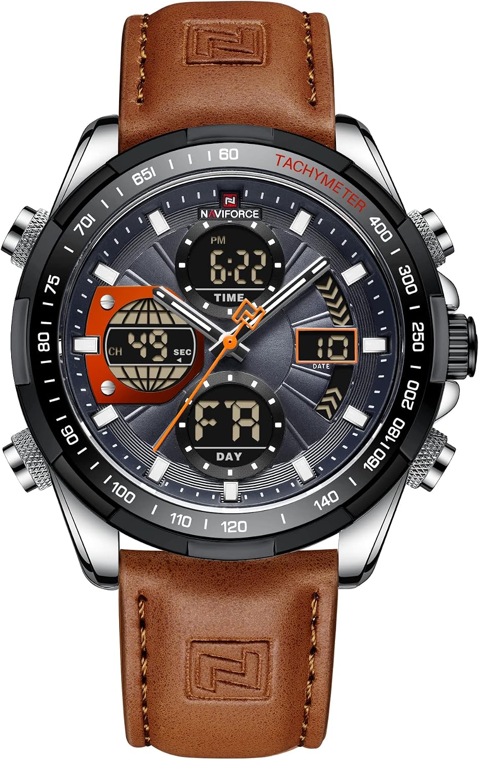 HOTNAVIFORCE Men's Military Digital Watches Analog Quartz Waterproof Watch Sport Multifunctional Leather Wristwatch