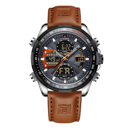 HOTNAVIFORCE Men's Military Digital Watches Analog Quartz Waterproof Watch Sport Multifunctional Leather Wristwatch