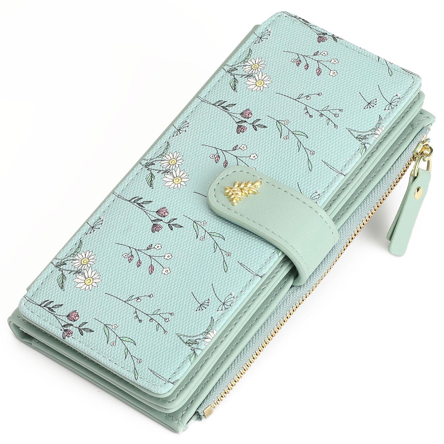 HOTGAEKEAO Womens Wallet RFID Blocking Large Capacity Vegan Leather Card Holder Wristlet Clutch with 32 Card Slots 4 ID Windows