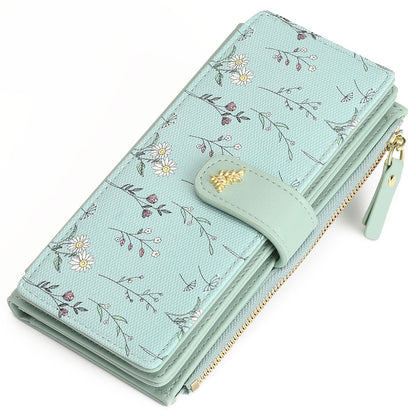 HOTGAEKEAO Womens Wallet RFID Blocking Large Capacity Vegan Leather Card Holder Wristlet Clutch with 32 Card Slots 4 ID Windows