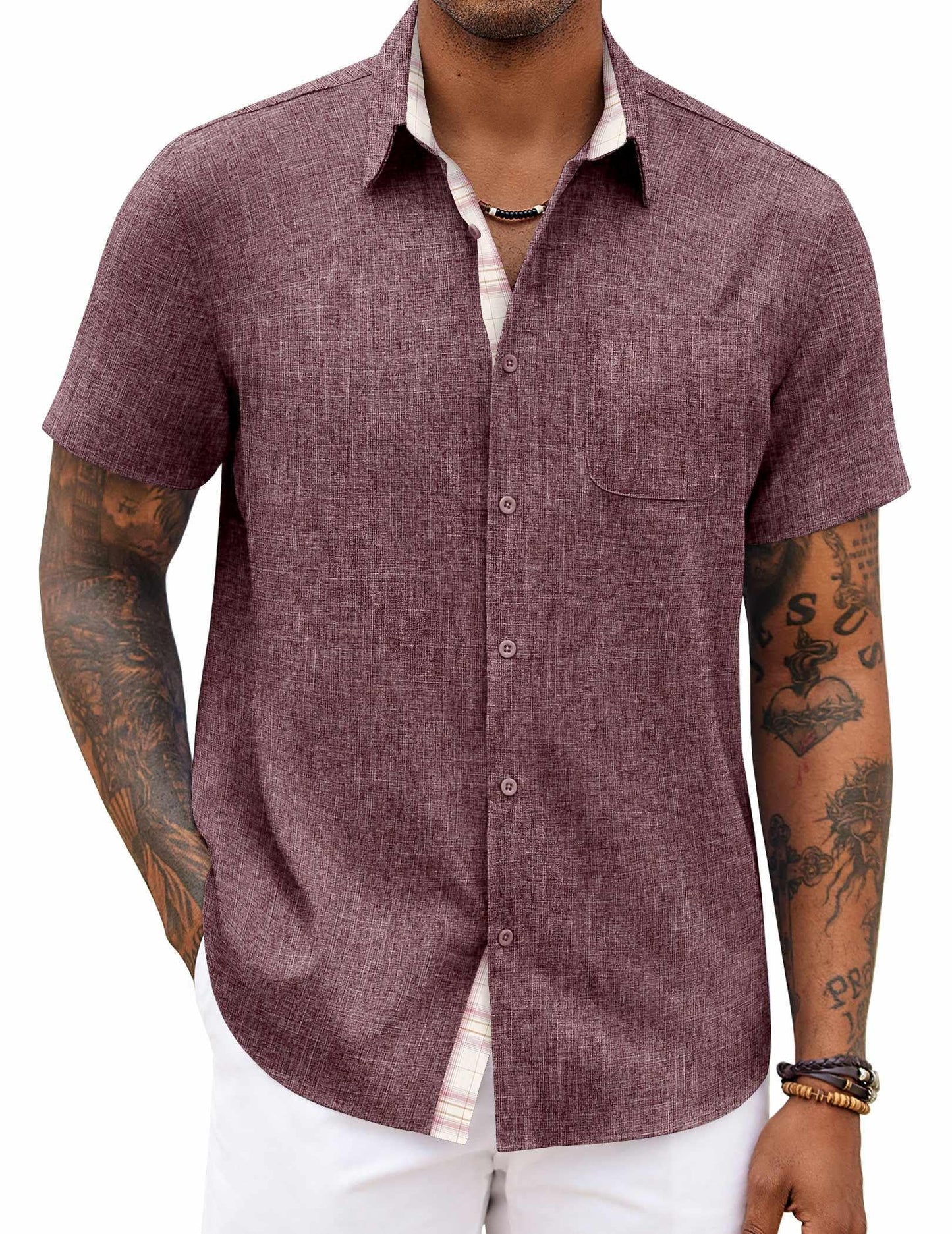 HOTCOOFANDY Men's Button Down Shirts Short Sleeve Casual Summer Beach Vacation Wedding Shirt with Pocket