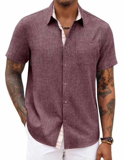 HOTCOOFANDY Men's Button Down Shirts Short Sleeve Casual Summer Beach Vacation Wedding Shirt with Pocket