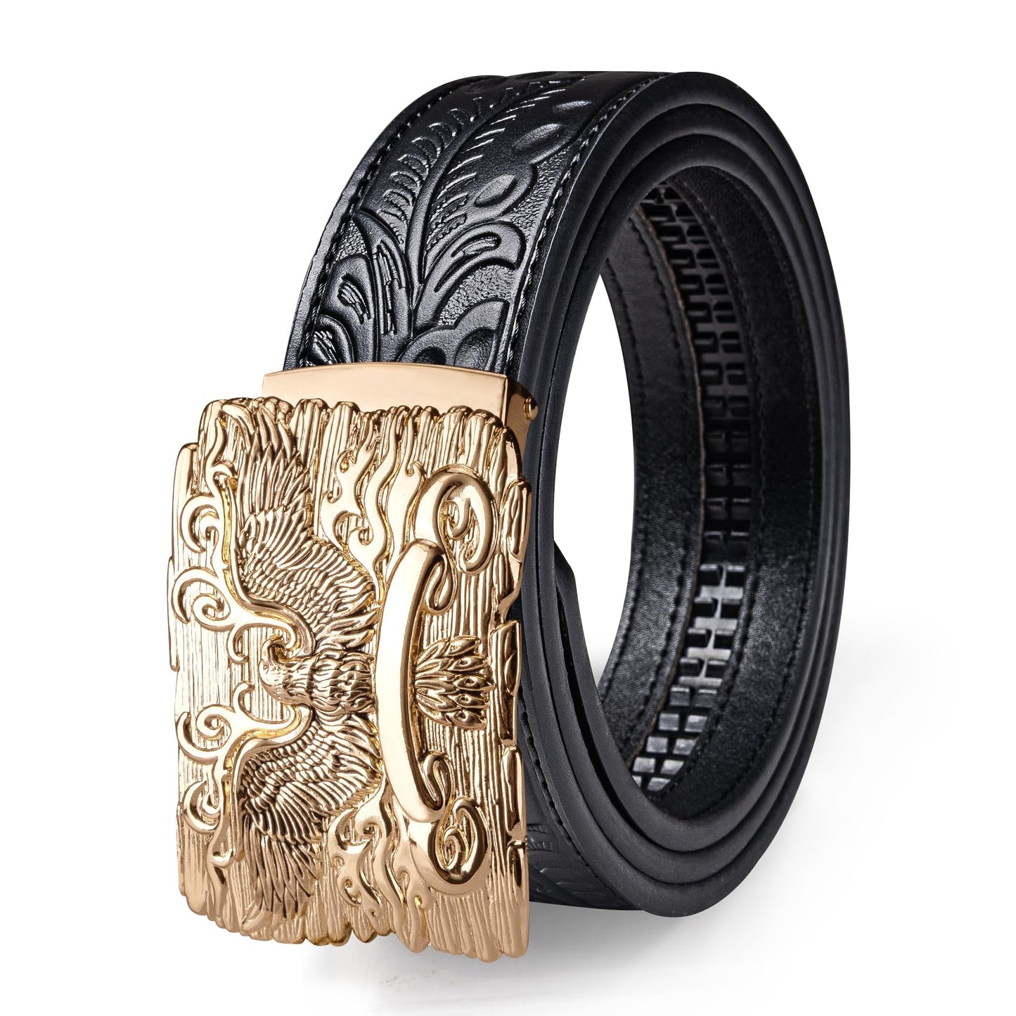 HOTDubulle Designer Mens Belts, Sliding Automatic Buckle Ratchet Dress Belt TOP Genuine Leather Strap Gifts