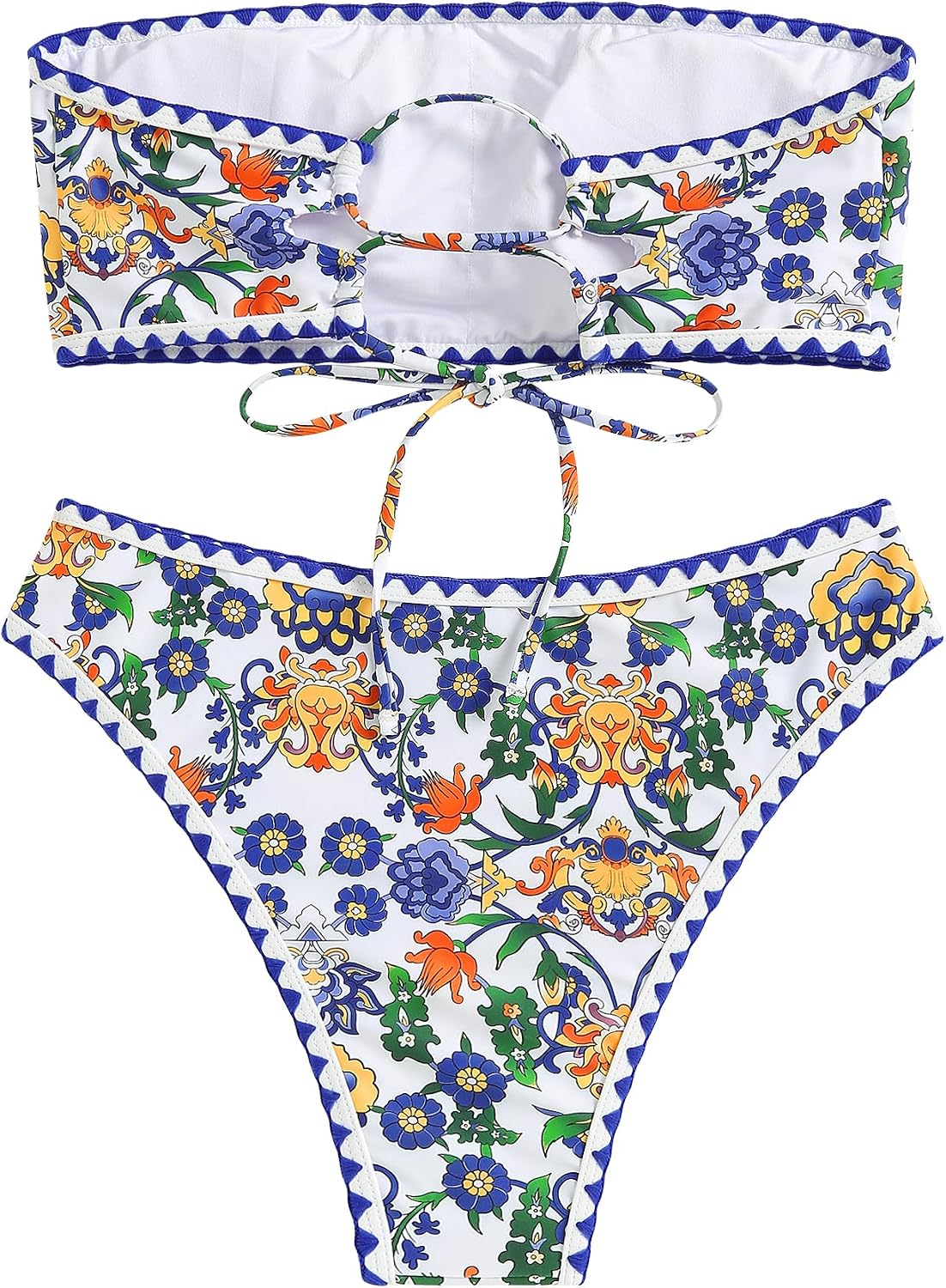 HOTZAFUL Women Strapless Bandeau Bikini 2 Piece Swimwear Lace up Bathing Suits | Strapless Textured Bikini Set Cheeky Solid Bandeau Bathing Suits